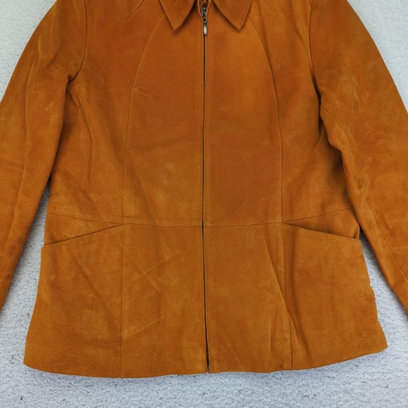 MontanaCo Suede Leather Jacket Women's Full Zip Copper Orange Warm Tone Large - Picture 4 of 9